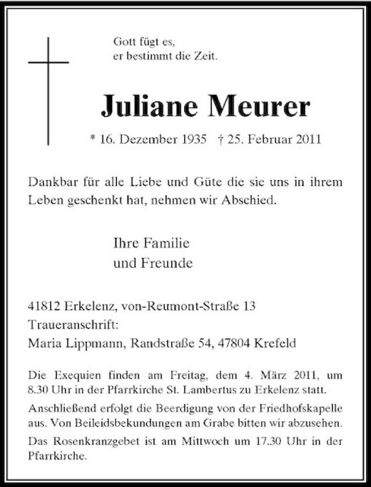 Alle Traueranzeigen für Juliane Meurer trauer rp online de