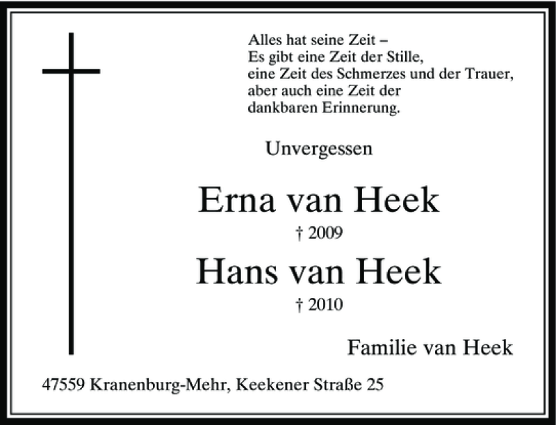 Alle Traueranzeigen F R Erna Van Heek Hans Van Heek Trauer Rp Online De