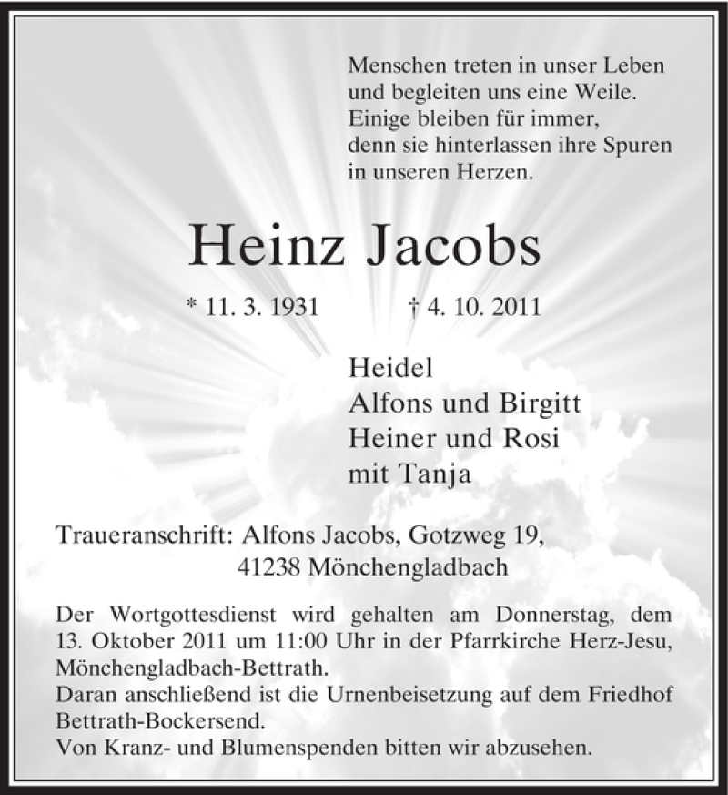 Alle Traueranzeigen F R Jacobs Heinz Trauer Rp Online De