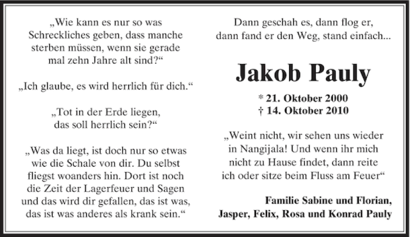  Traueranzeige für Jakob Pauly vom 22.10.2011 aus Rheinische Post