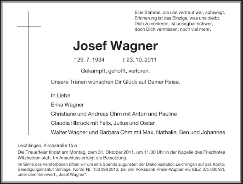 Alle Traueranzeigen F R Wagner Josef Trauer Rp Online De