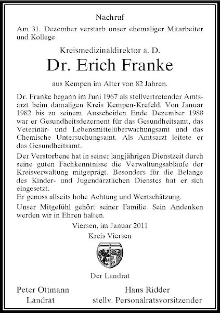 Alle Traueranzeigen F R Dr Erich Franke Trauer Rp Online De