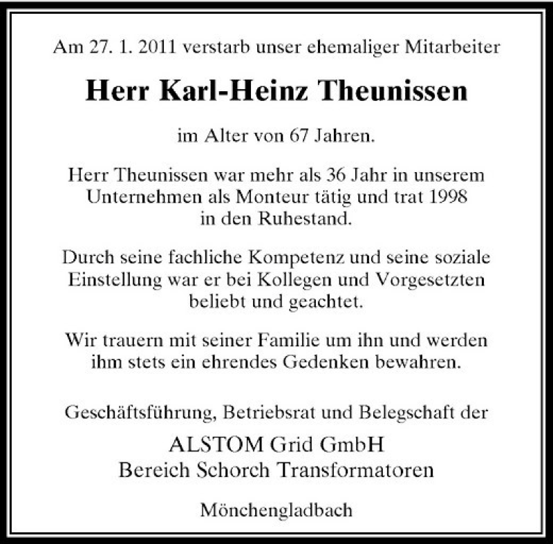 Alle Traueranzeigen F R Herr Karl Heinz Theunissen Trauer Rp Online De