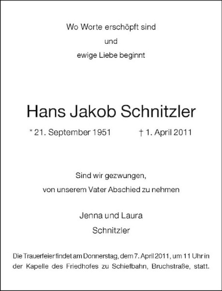 Alle Traueranzeigen F R Hans Jakob Schnitzler Trauer Rp Online De