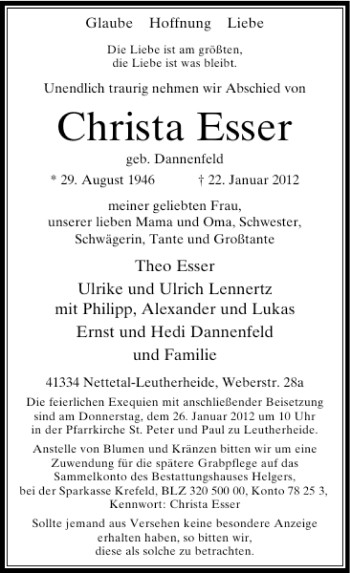 Alle Traueranzeigen für Christa Esser trauer rp online de