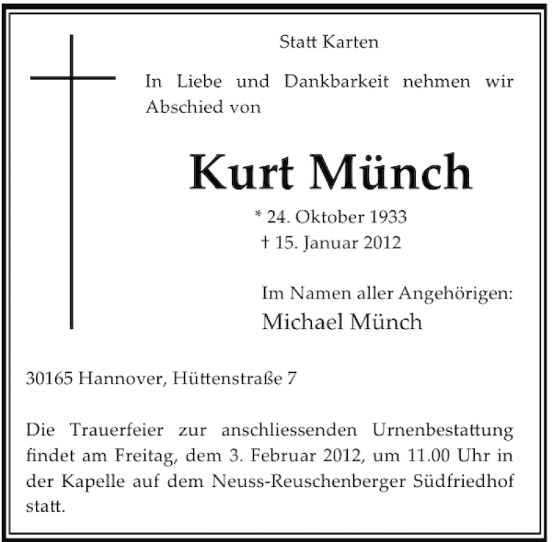 Alle Traueranzeigen für Kurt Münch trauer rp online de