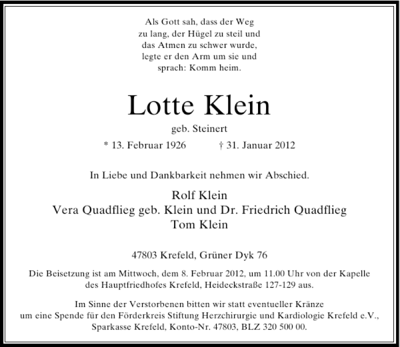 Alle Traueranzeigen für Lotte Klein trauer rp online de