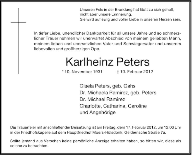 Alle Traueranzeigen für Karlheinz Peters trauer rp online de