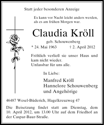 Alle Traueranzeigen für Claudia Kröll trauer rp online de