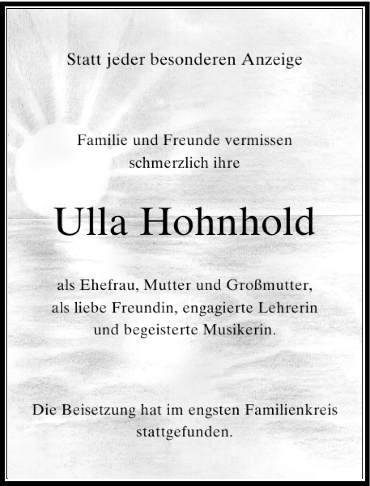 Alle Traueranzeigen F R Ulla Hohnhold Trauer Rp Online De