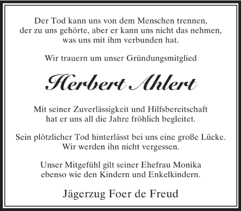  Traueranzeige für Herbert Ahlert vom 23.06.2012 aus Rheinische Post