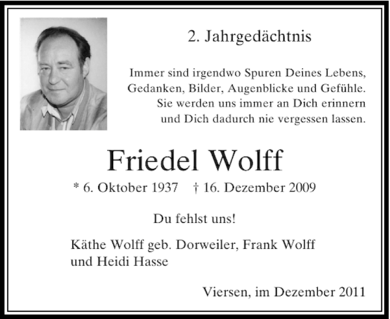 Alle Traueranzeigen F R Friedel Wolff Trauer Rp Online De