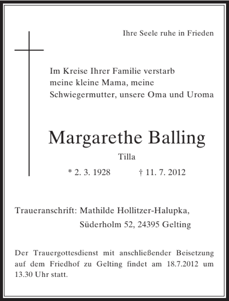 Alle Traueranzeigen für Margarethe Balling trauer rp online de