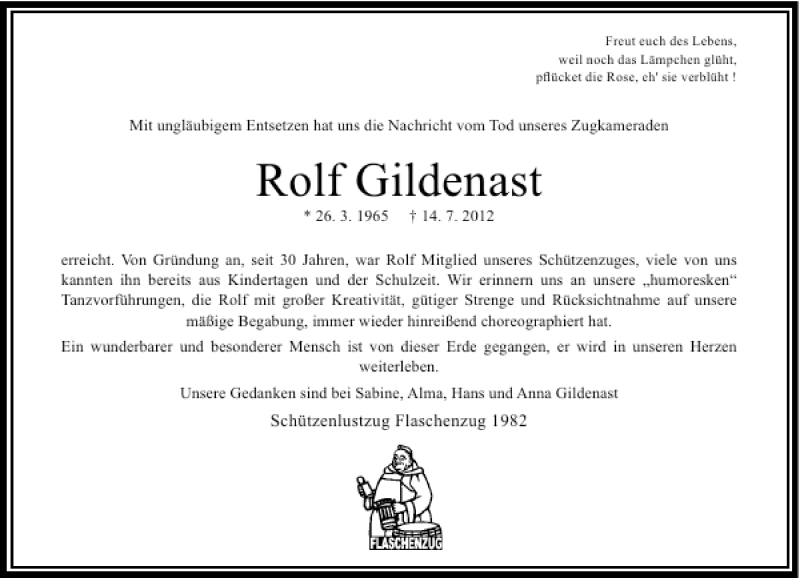  Traueranzeige für Rolf Gildenast vom 25.07.2012 aus Rheinische Post