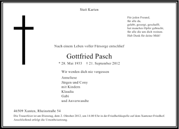 Alle Traueranzeigen für Gottfried Pasch trauer rp online de