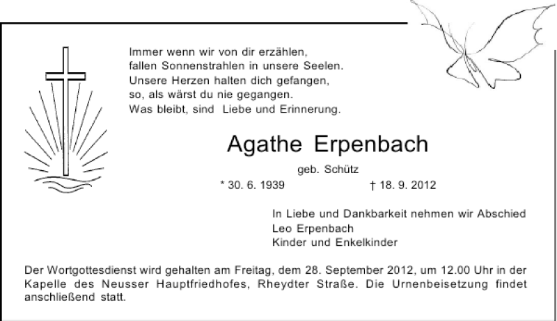 Alle Traueranzeigen F R Agathe Erpenbach Trauer Rp Online De