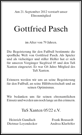 Alle Traueranzeigen F R Gottfried Pasch Trauer Rp Online De