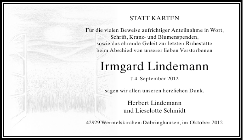 Alle Traueranzeigen für Irmgard Lindemann trauer rp online de