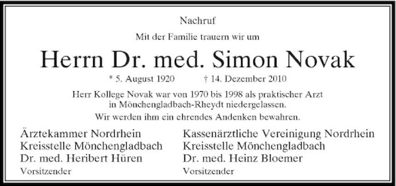 Alle Traueranzeigen für Herrn Dr med Simon Novak trauer rp online de