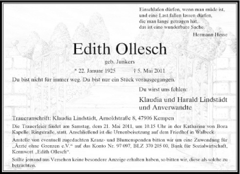 Alle Traueranzeigen F R Edith Ollesch Trauer Rp Online De