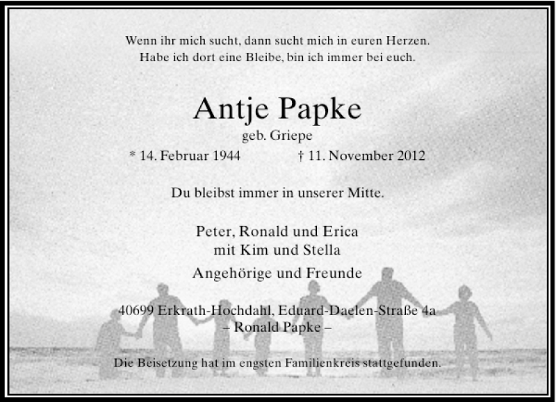 Alle Traueranzeigen für Antje Papke trauer rp online de