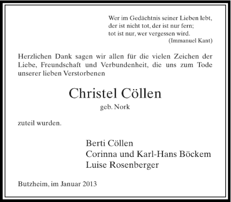 Alle Traueranzeigen für Christel Cöllen trauer rp online de