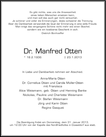 Alle Traueranzeigen F R Dr Manfred Otten Trauer Rp Online De