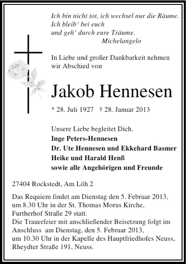 Alle Traueranzeigen für Jakob Hennesen trauer rp online de