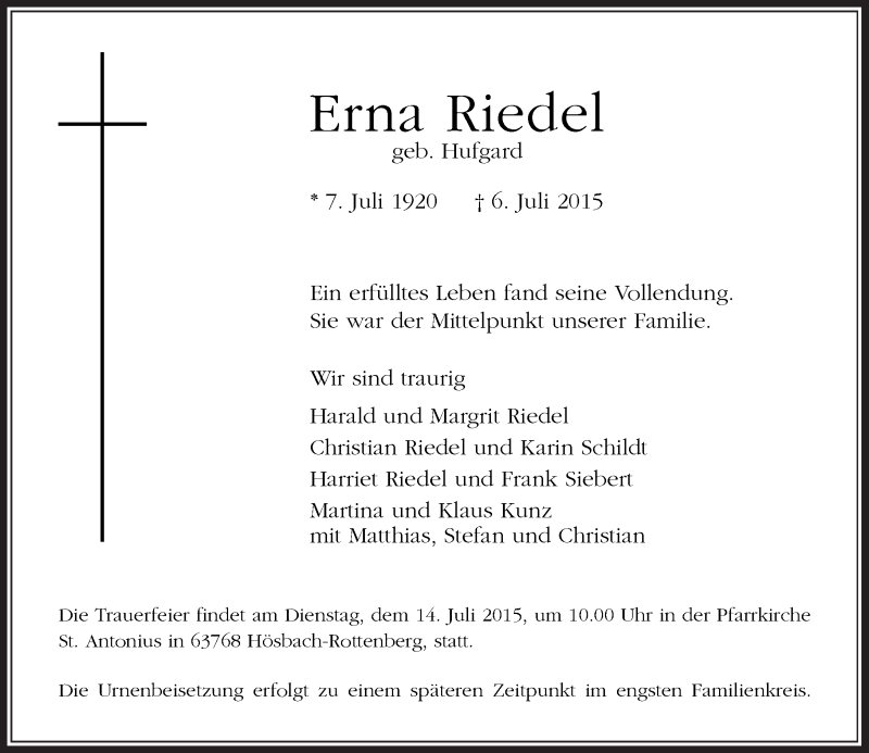 Alle Traueranzeigen für Erna Riedel trauer rp online de