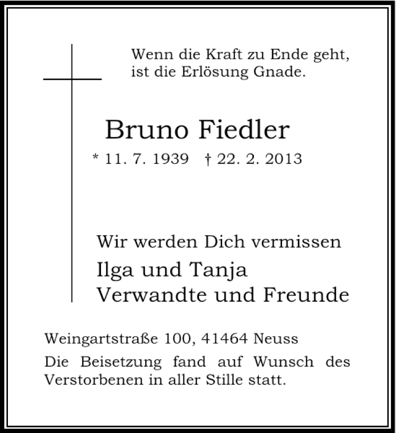 Alle Traueranzeigen F R Bruno Fiedler Trauer Rp Online De