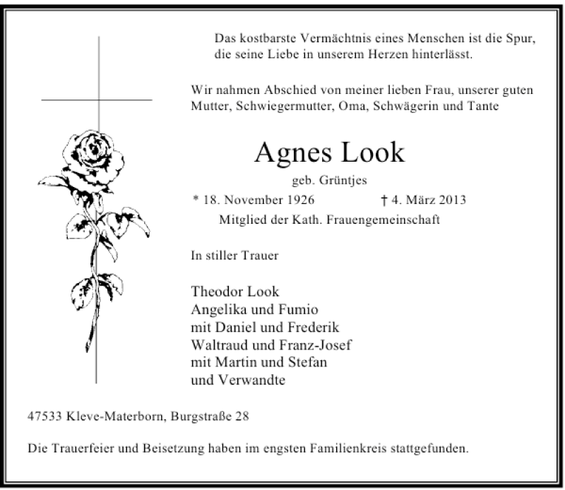 Alle Traueranzeigen für Agnes Look trauer rp online de