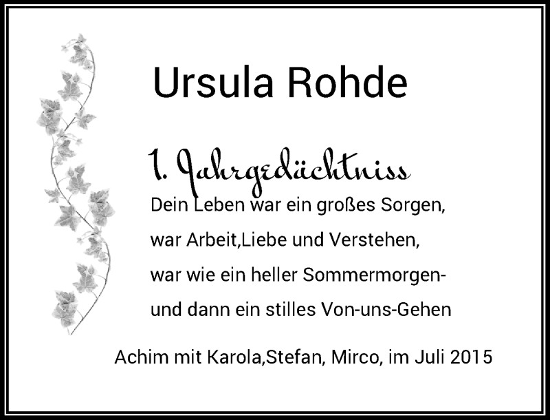 Alle Traueranzeigen für Ursula Rohde trauer rp online de