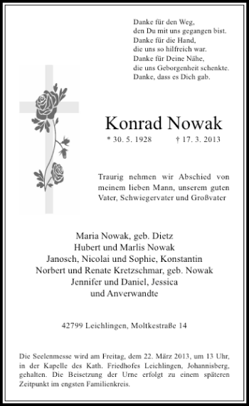 Alle Traueranzeigen für Konrad Nowak trauer rp online de