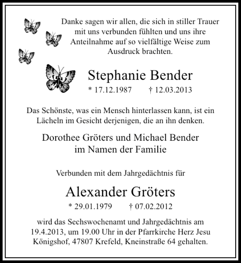 Alle Traueranzeigen F R Stephanie Bender Alexander Gr Ters Trauer Rp