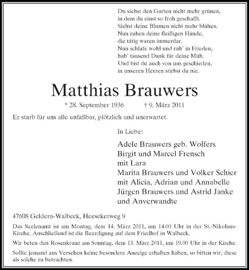 Alle Traueranzeigen F R Matthias Brauwers Trauer Rp Online De