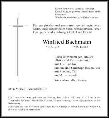 Alle Traueranzeigen F R Winfried Bachmann Trauer Rp Online De