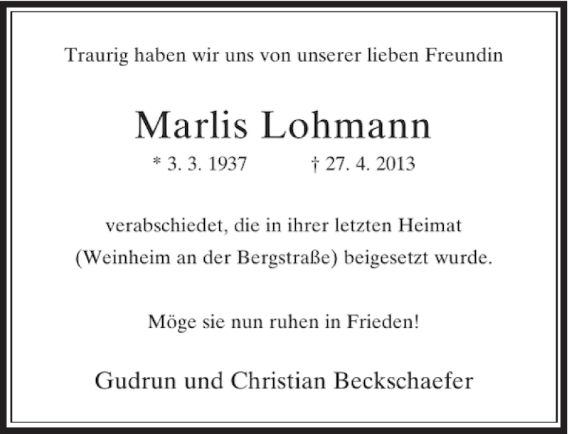 Alle Traueranzeigen F R Marlis Lohmann Trauer Rp Online De