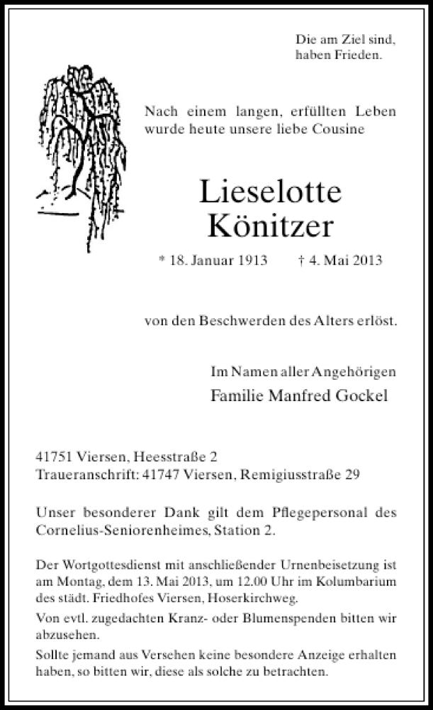 Alle Traueranzeigen F R Lieselotte K Nitzer Trauer Rp Online De