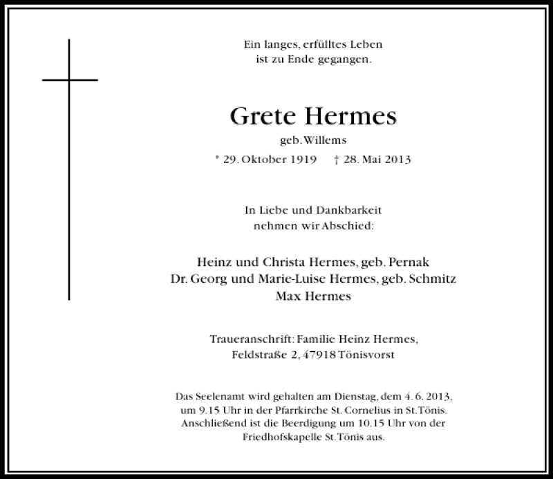 Alle Traueranzeigen für Grete Hermes trauer rp online de