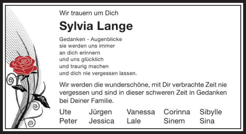 Alle Traueranzeigen F R Sylvia Lange Trauer Rp Online De