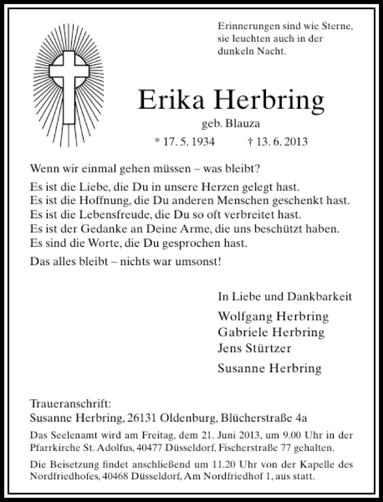 Alle Traueranzeigen F R Erika Herbring Trauer Rp Online De