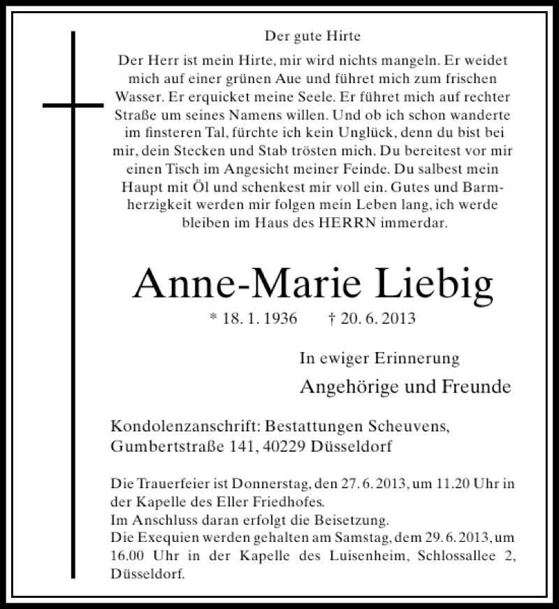 Alle Traueranzeigen F R Anne Marie Liebig Trauer Rp Online De