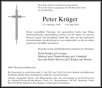 Alle Traueranzeigen für Peter Krüger trauer rp online de