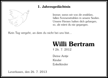 Alle Traueranzeigen F R Willi Bertram Trauer Rp Online De