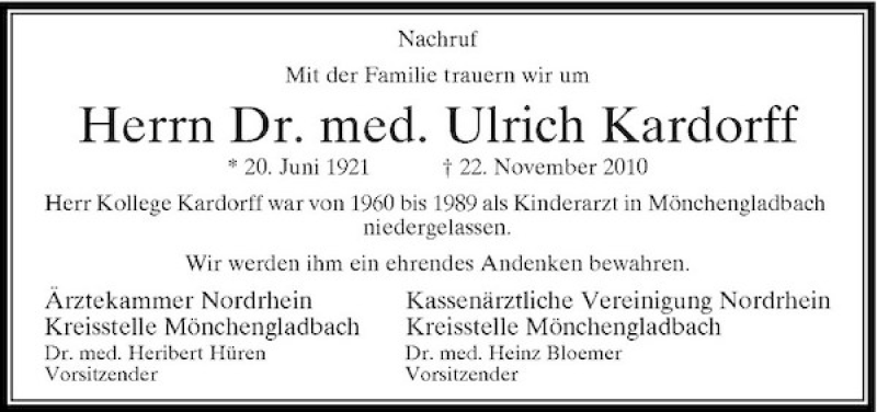 Alle Traueranzeigen für Herrn Dr med Ulrich Kardorff trauer rp