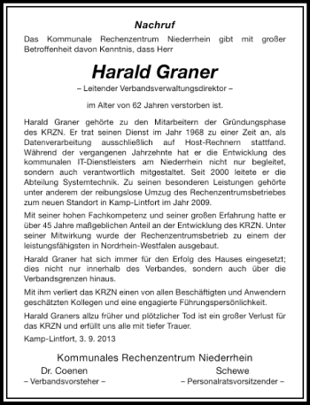 Alle Traueranzeigen F R Harald Graner Trauer Rp Online De