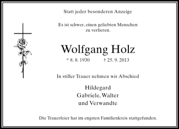 Alle Traueranzeigen für Wolfgang Holz trauer rp online de