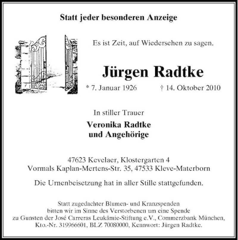 Alle Traueranzeigen für Jürgen Radtke trauer rp online de