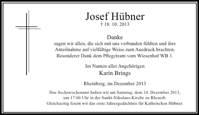 Alle Traueranzeigen für Josef Hübner trauer rp online de