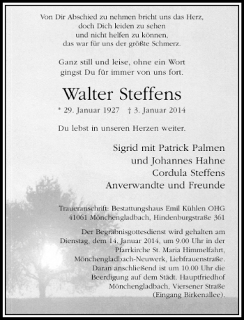 Alle Traueranzeigen für Walter Steffens trauer rp online de